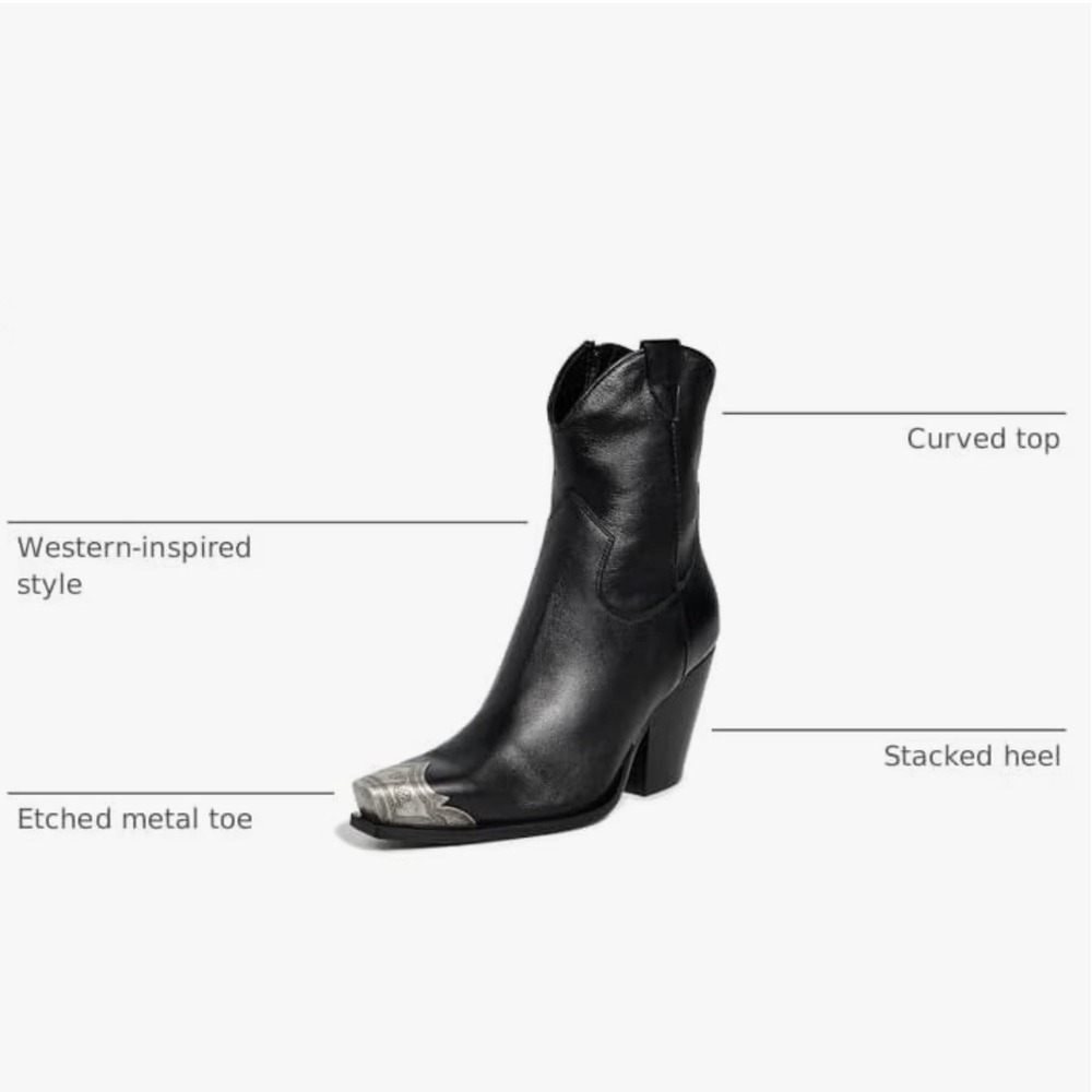 NEW Free People Brayden Black Western Boot Sz 9-9.5 Silver Toe Cowgirl Country - Picture 9 of 15